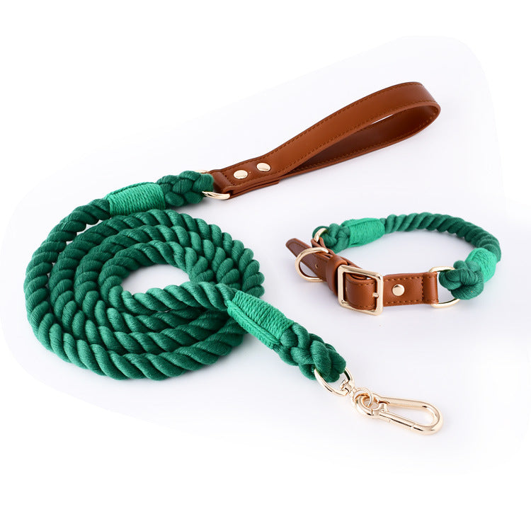 Woven Cotton Rope Leather Pet Dog Collar Suit