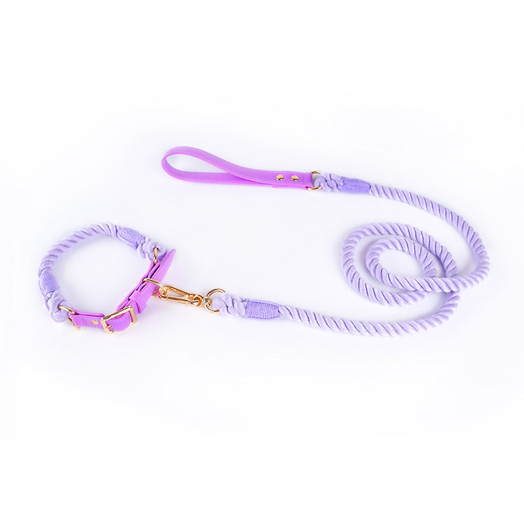 Woven Cotton Rope Leather Pet Dog Collar Suit