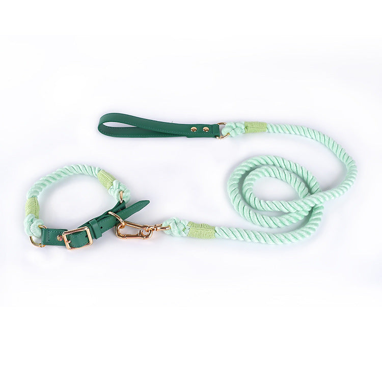 Woven Cotton Rope Leather Pet Dog Collar Suit